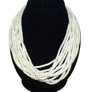 Gold Tone Faux Pearl Multi Strand Choker Necklace